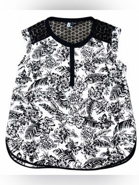 Zac & Rachel Floral Blouse | Black White | Crochet Lace | Sleeveless | Large
